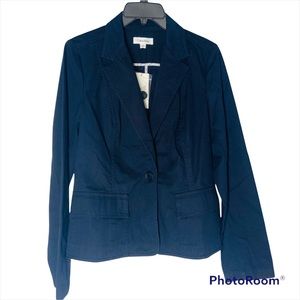NWT Calvin Klein  Womens One Button Blazer Navy Blue Size 6 100% Cotton